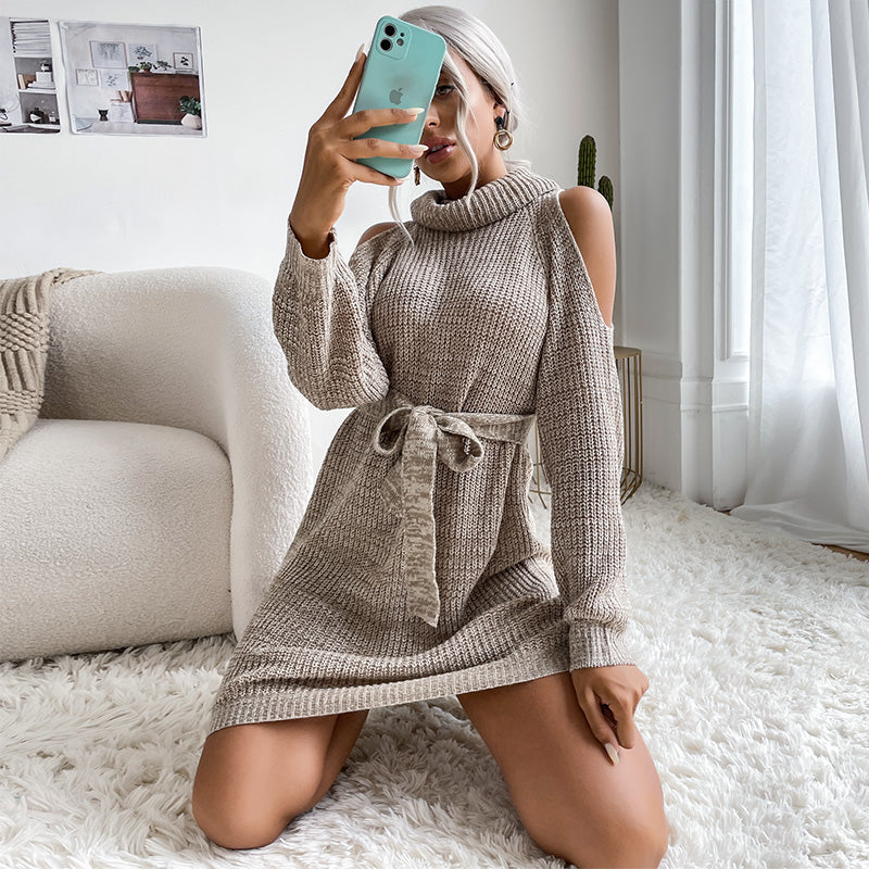 Turtleneck Sweater Dress Women Clothing Knitted